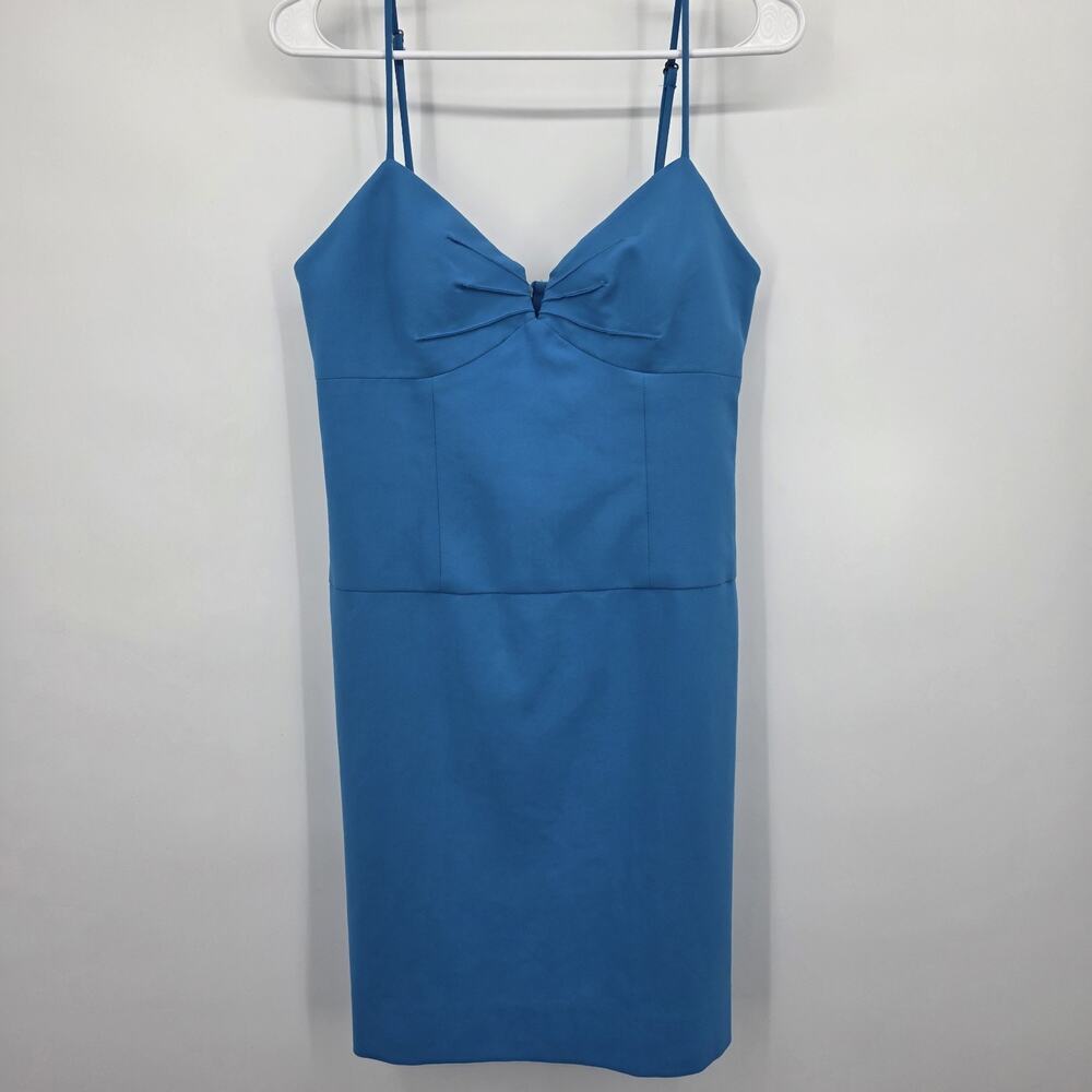 Black Halo Blue Sheath Dress Size 8 V Neck Midi Cocktail Wedding